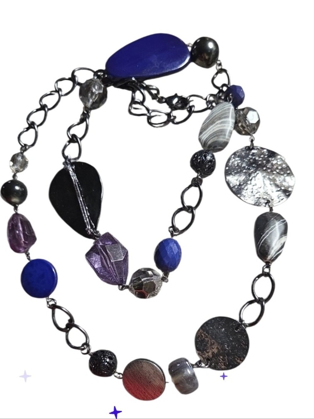 Gun Metal Purple and Black Multi-Stone Women's Necklace
